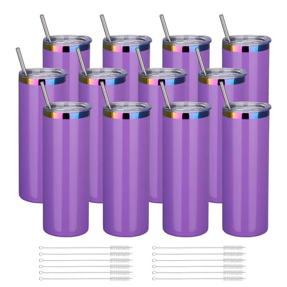 20 oz Glossy Coated Skinny Straight Tumbler - Purple | 12 Pack