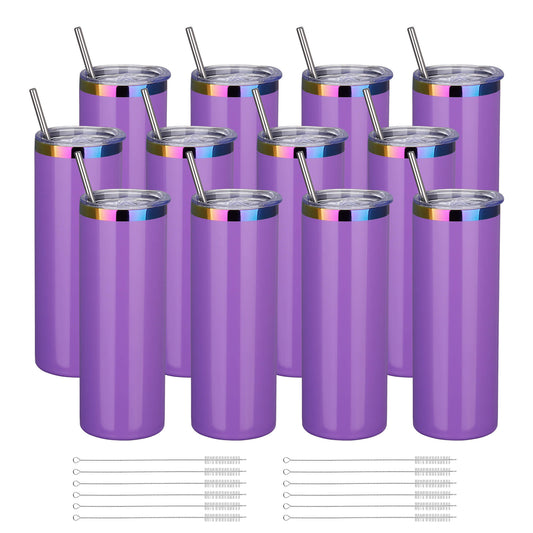 20 oz Glossy Coated Skinny Straight Tumbler - Purple | 12 Pack