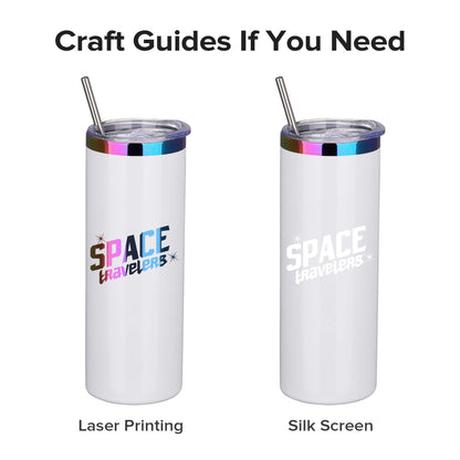 20 oz Glossy Coated Skinny Straight Tumbler - White | 12 Pack