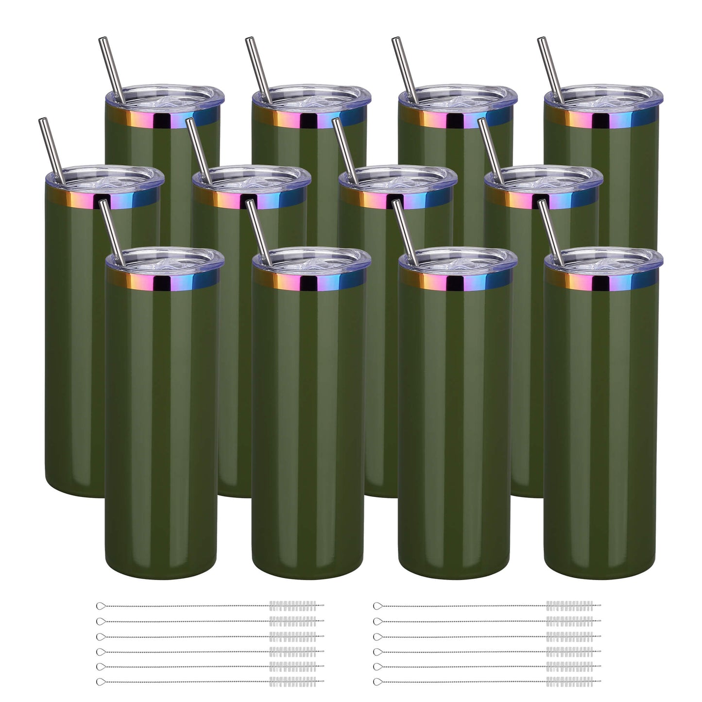 20 oz Glossy Coated Skinny Straight Tumbler - Green | 12 Pack