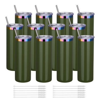 20 oz Glossy Coated Skinny Straight Tumbler - Green | 12 Pack
