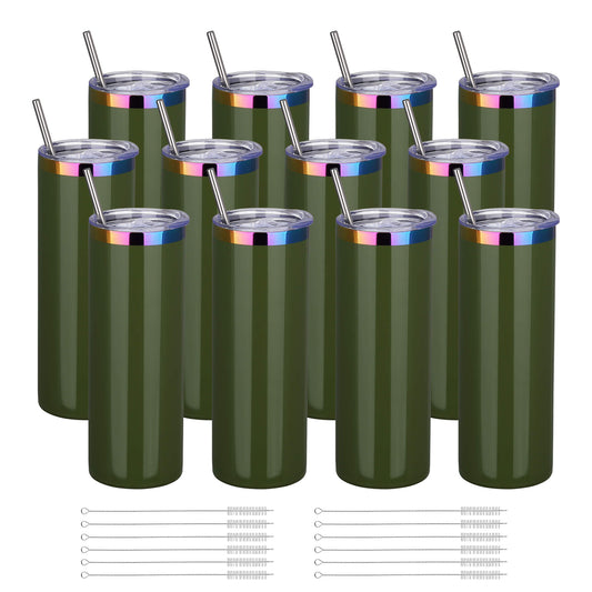 20 oz Glossy Coated Skinny Straight Tumbler - Green | 12 Pack