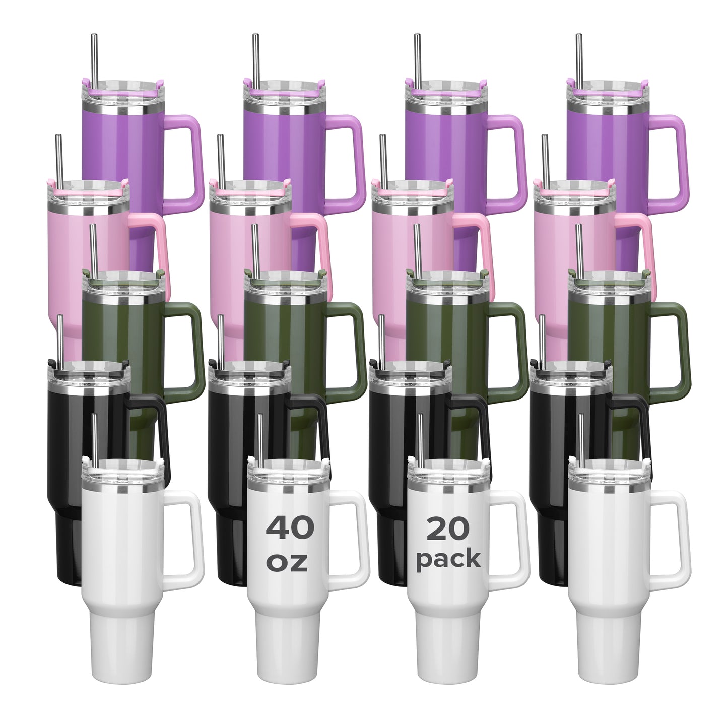 40oz Powder Coated Tumbler with Removable Handle | 20 Pack - FASTSUB