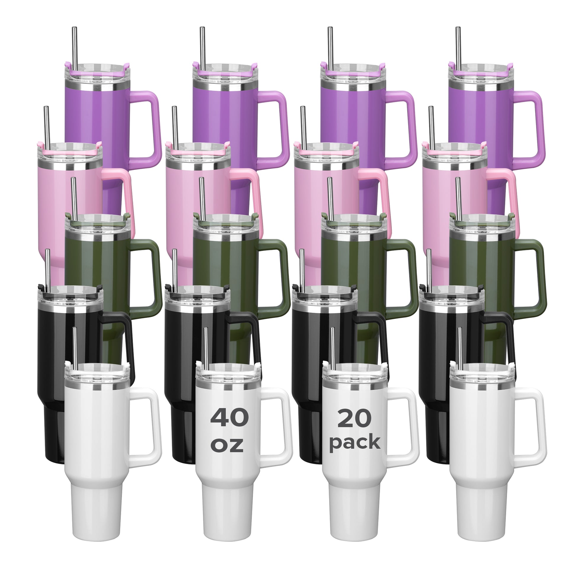 40oz Powder Coated Tumbler with Removable Handle | 20 Pack - FASTSUB