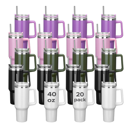 40oz Powder Coated Tumbler with Removable Handle | 20 Pack - FASTSUB