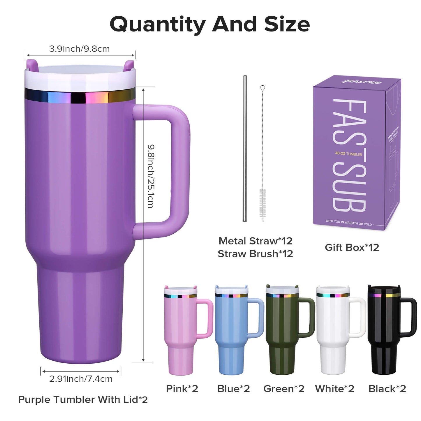 40 oz Glossy Coated Tumbler - Mixed Color | 12 Pack