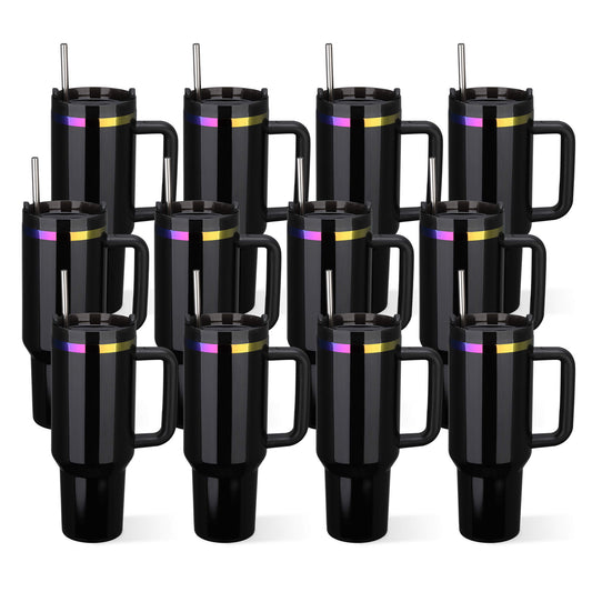 40 oz Glossy Coated Tumbler - Black | 12 Pack