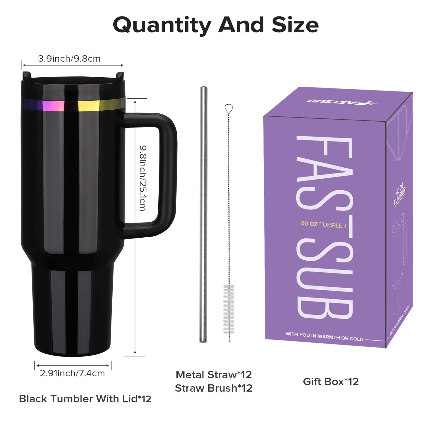 40 oz Glossy Coated Tumbler - Black | 12 Pack
