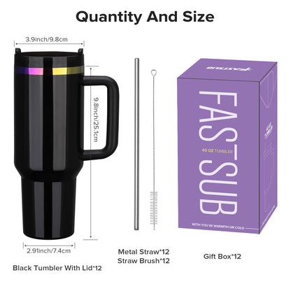 40 oz Glossy Coated Tumbler - Black | 12 Pack