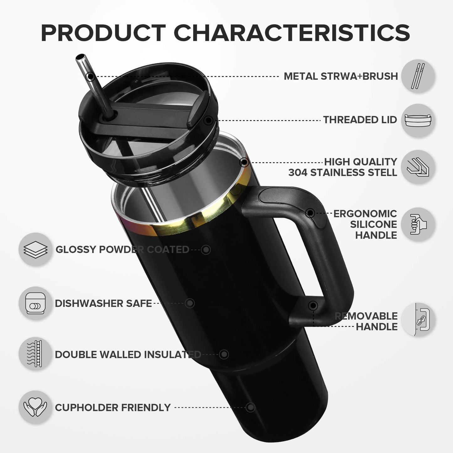 40 oz Glossy Coated Tumbler - Black | 12 Pack