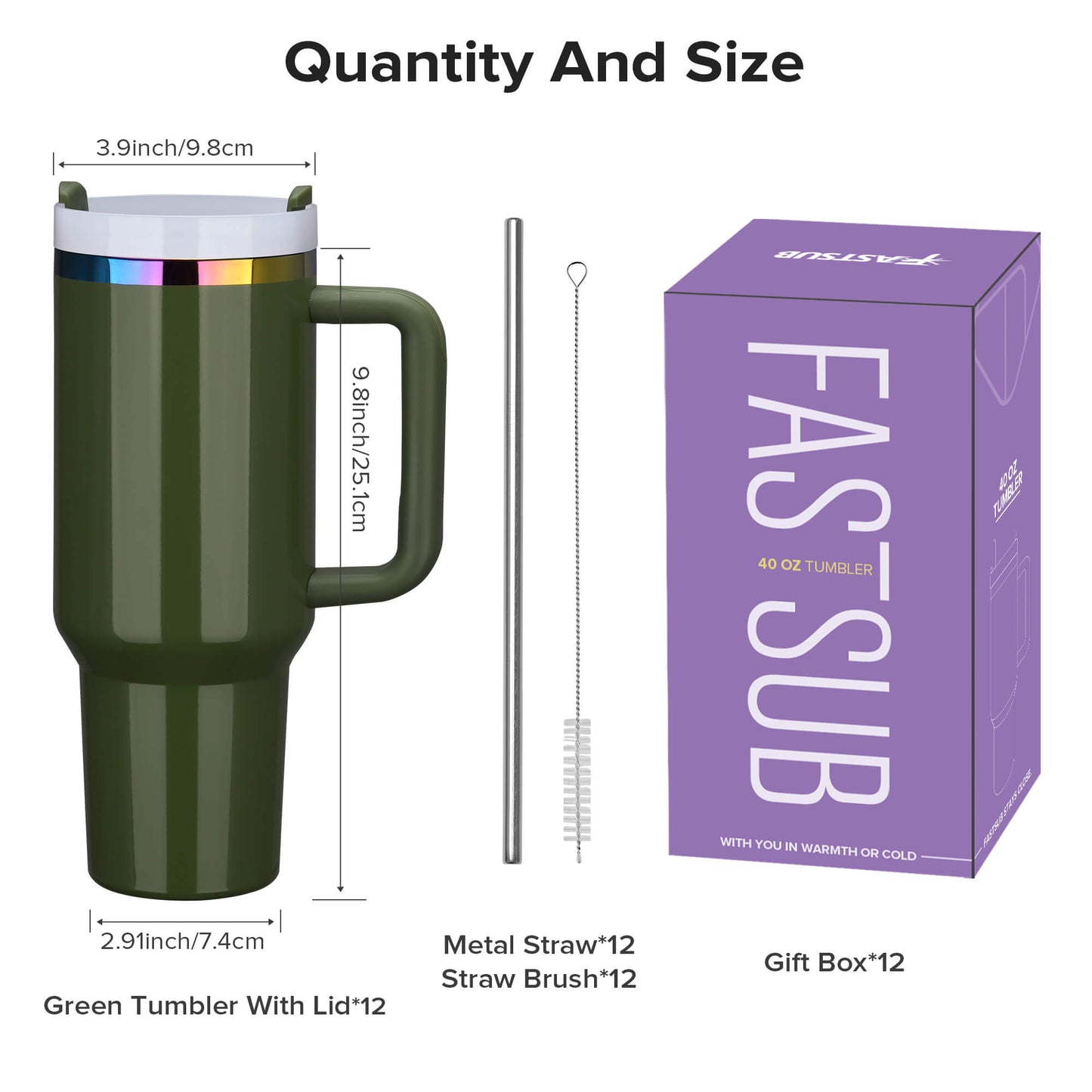 40 oz Glossy Coated Tumbler - Green | 12 Pack