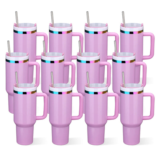40 oz Glossy Coated Tumbler - Pink | 12 Pack