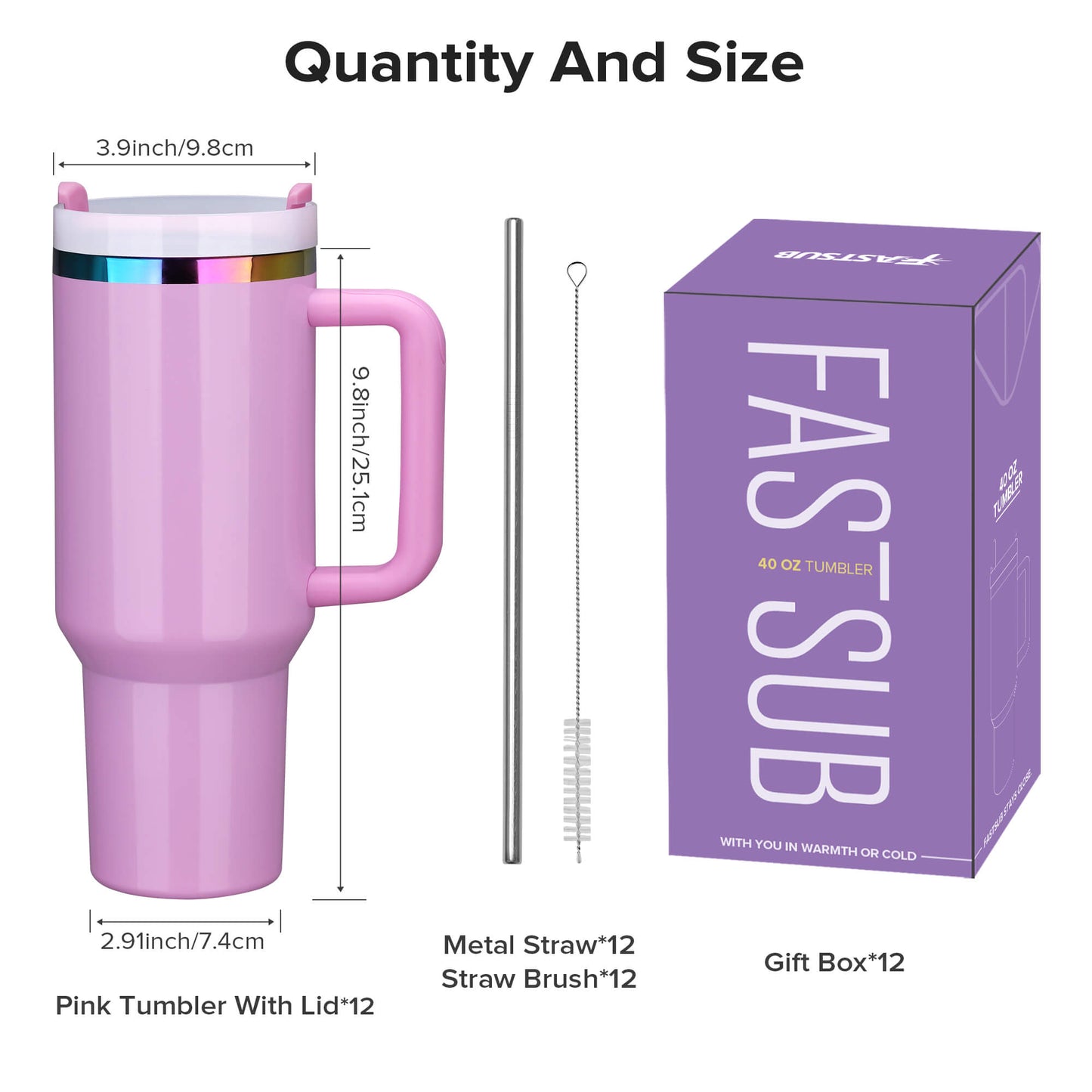 40 oz Glossy Coated Tumbler - Pink | 12 Pack