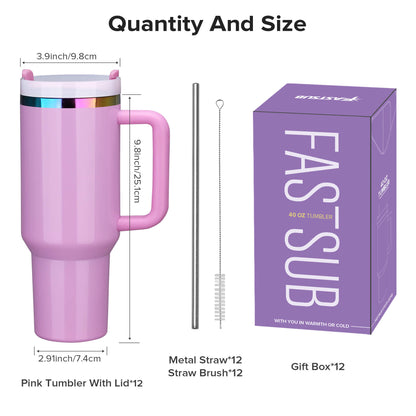 40 oz Glossy Coated Tumbler - Pink | 12 Pack