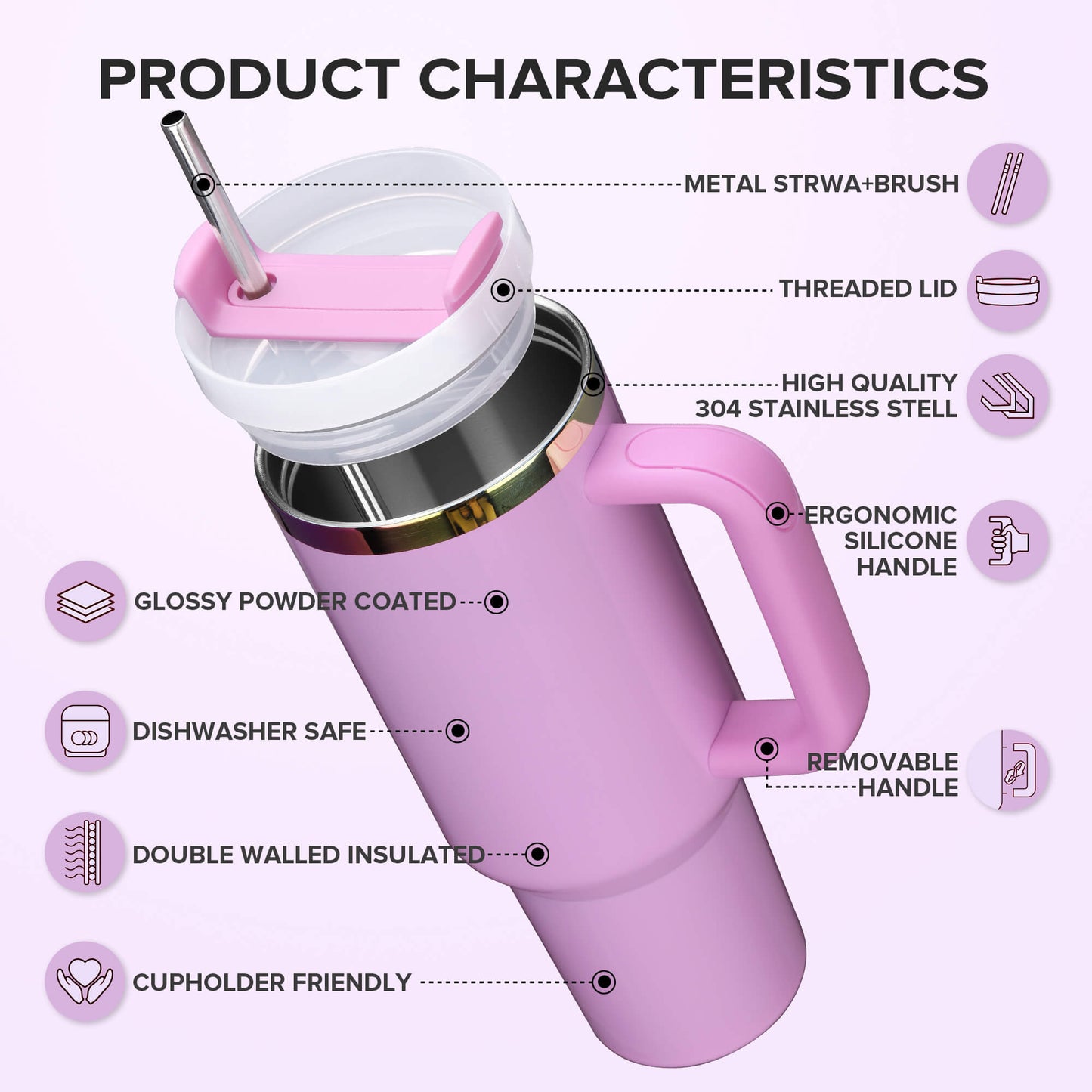 40 oz Glossy Coated Tumbler - Pink | 12 Pack