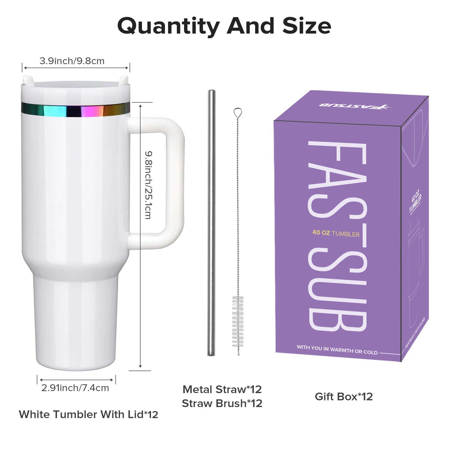 40 oz Glossy Coated Tumbler - White | 12 Pack