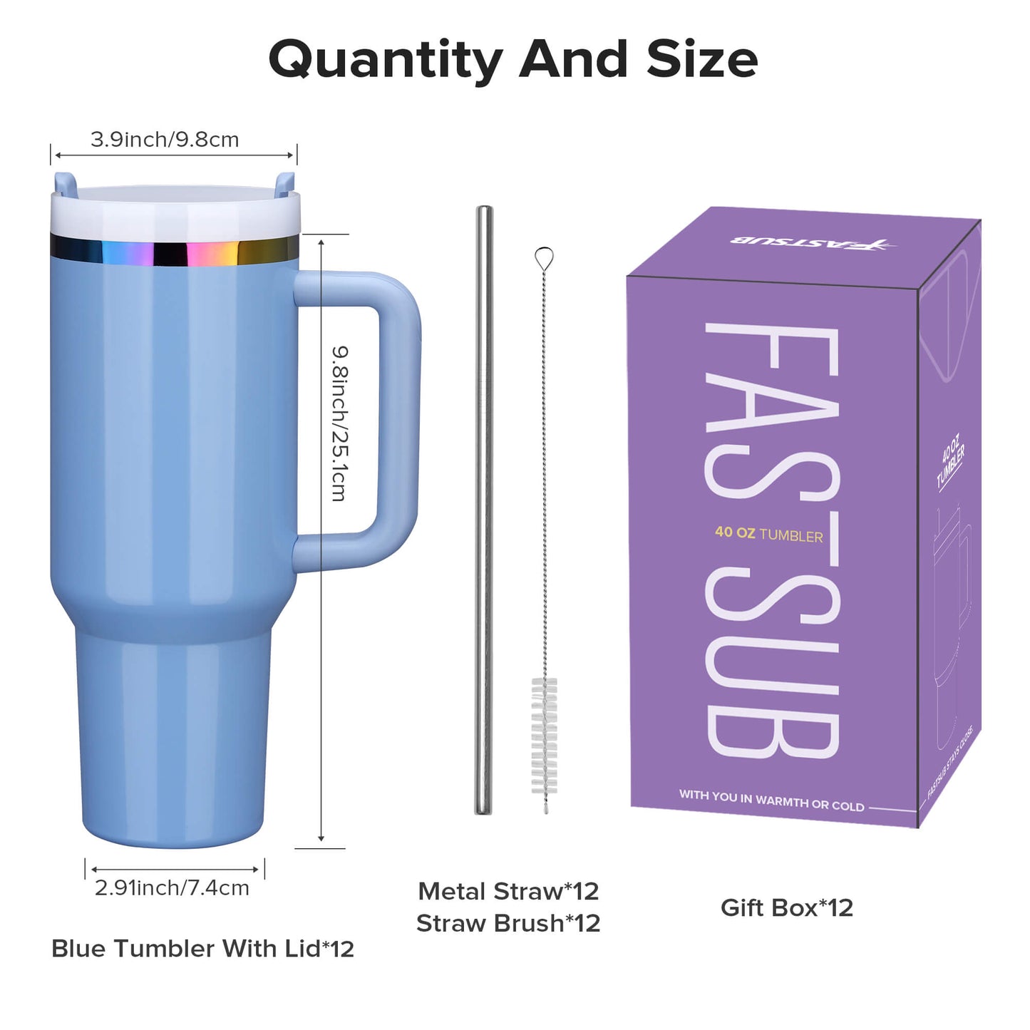 40 oz Glossy Coated Tumbler - Blue | 12 Pack