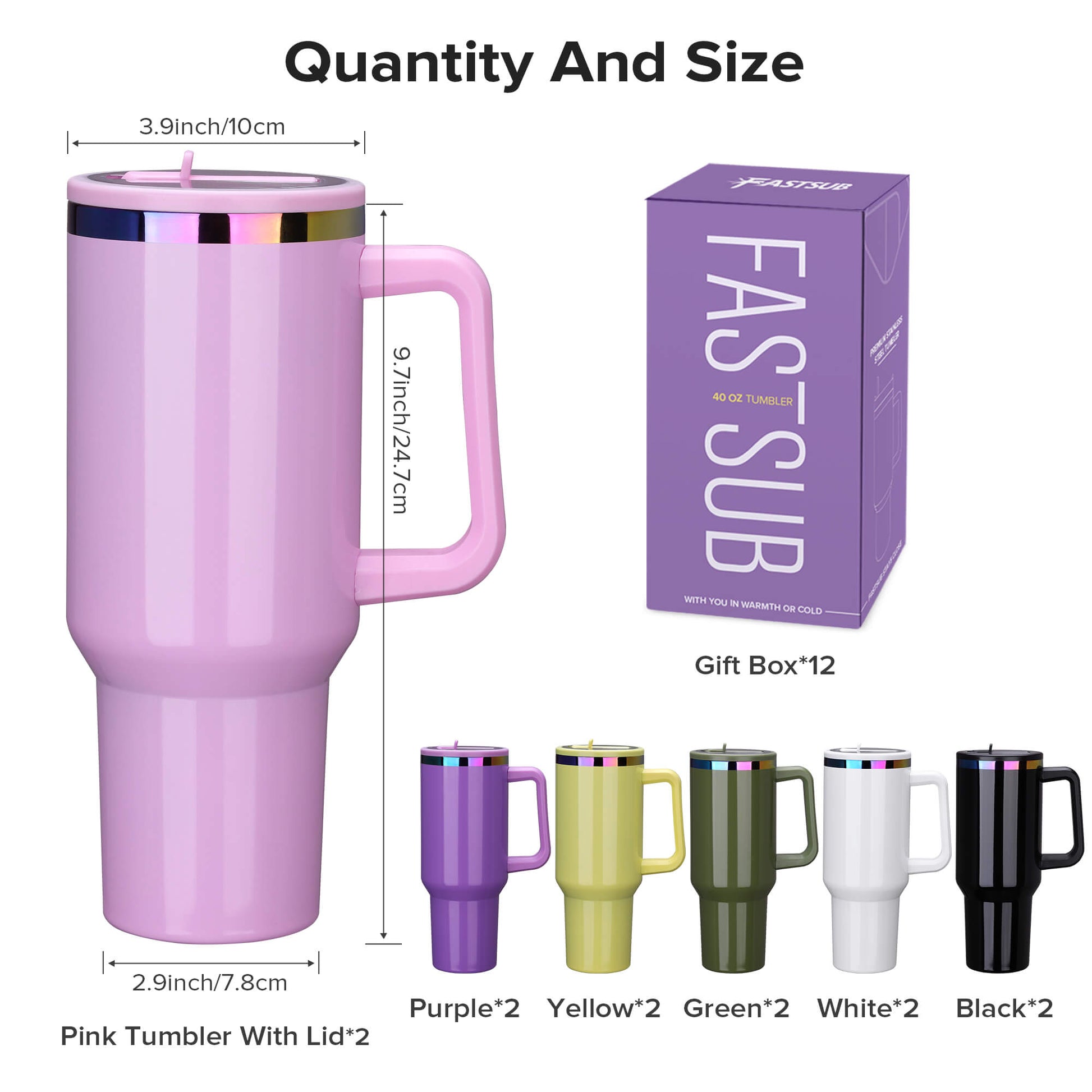 40 oz Glossy Coated Tumbler with Flip Straw - Mixed Color | 12 Pack - FASTSUB