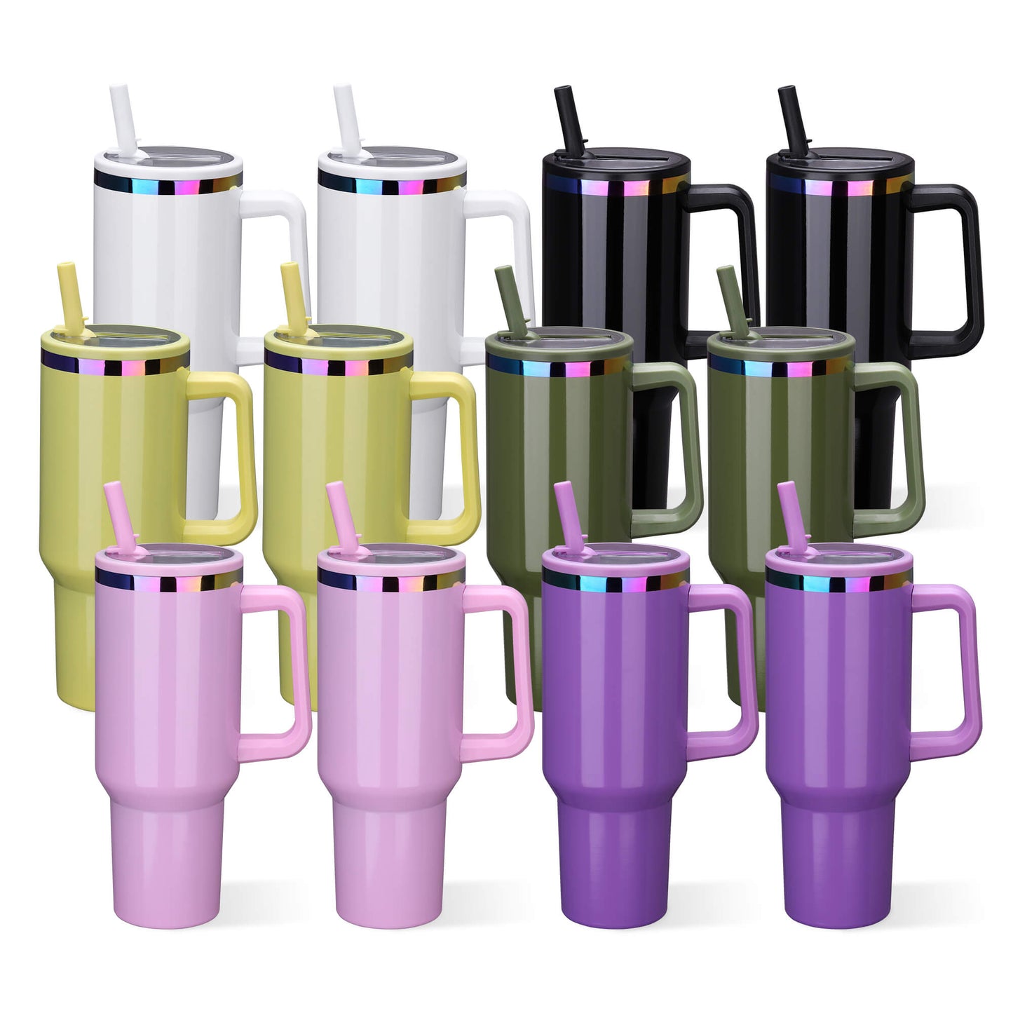 40 oz Glossy Coated Tumbler with Flip Straw - Mixed Color | 12 Pack