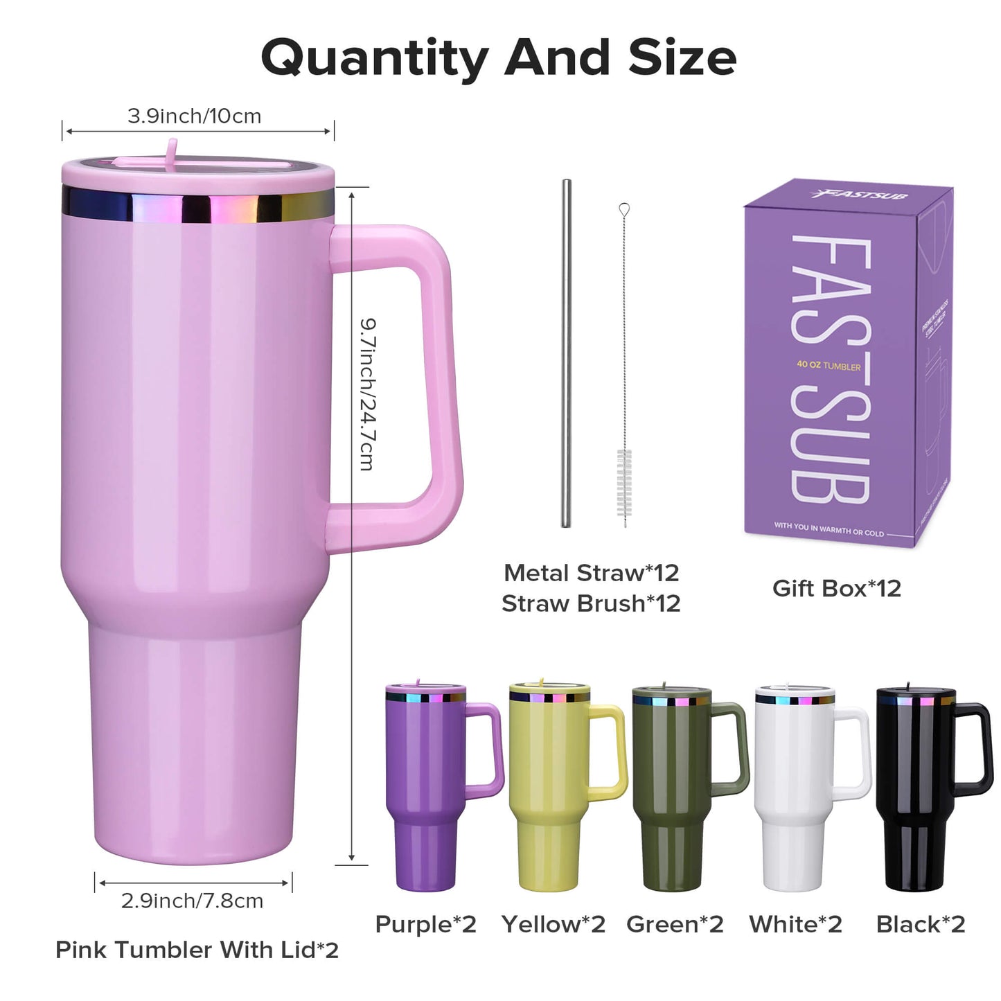 40 oz Glossy Coated Tumbler with Flip Straw - Mixed Color | 12 Pack