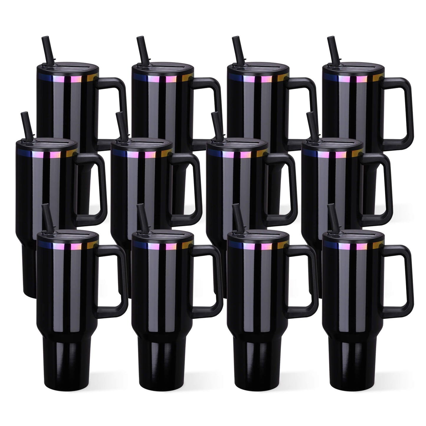 40 oz Glossy Coated Tumbler with Flip Straw - Black | 12 Pack
