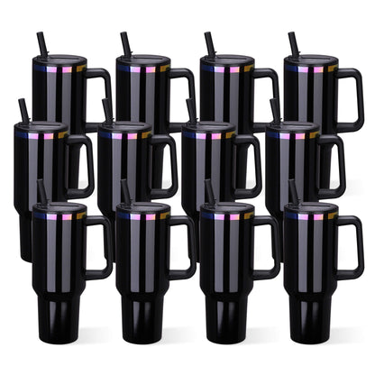 40 oz Glossy Coated Tumbler with Flip Straw - Black | 12 Pack