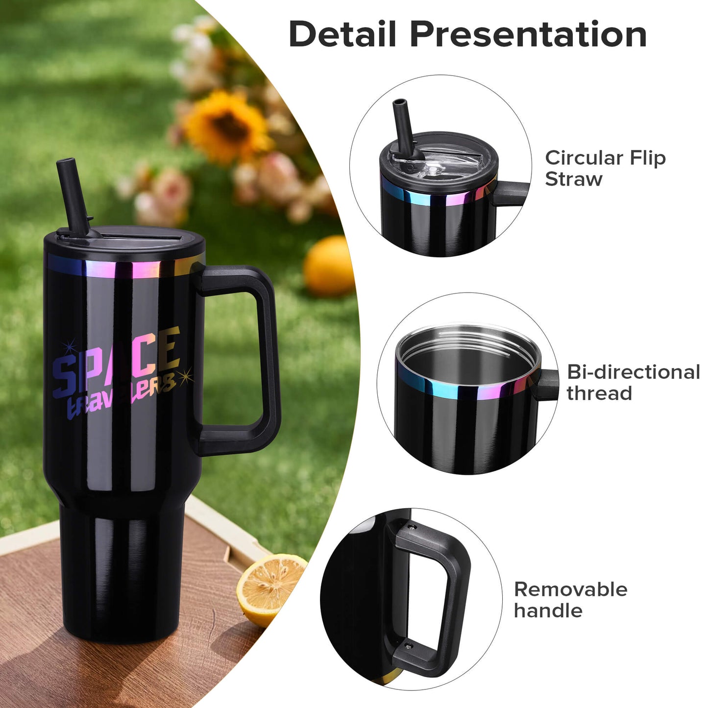 40 oz Glossy Coated Tumbler with Flip Straw - Black | 12 Pack