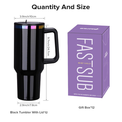 40 oz Glossy Coated Tumbler with Flip Straw - Black | 12 Pack