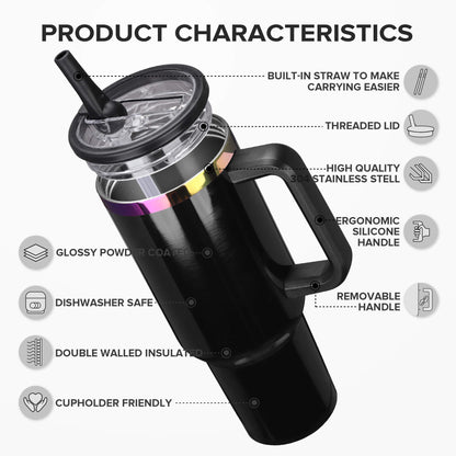 40 oz Glossy Coated Tumbler with Flip Straw - Black | 12 Pack
