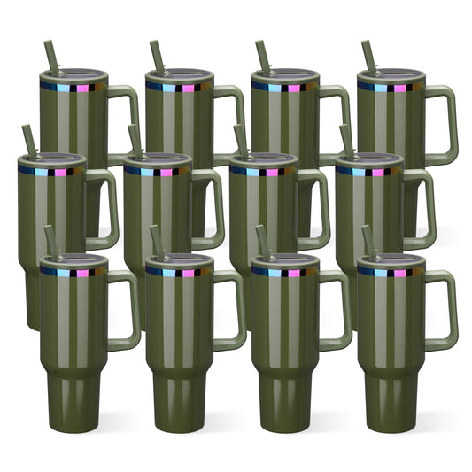 40 oz Glossy Coated Tumbler with Flip Straw - Green | 12 Pack