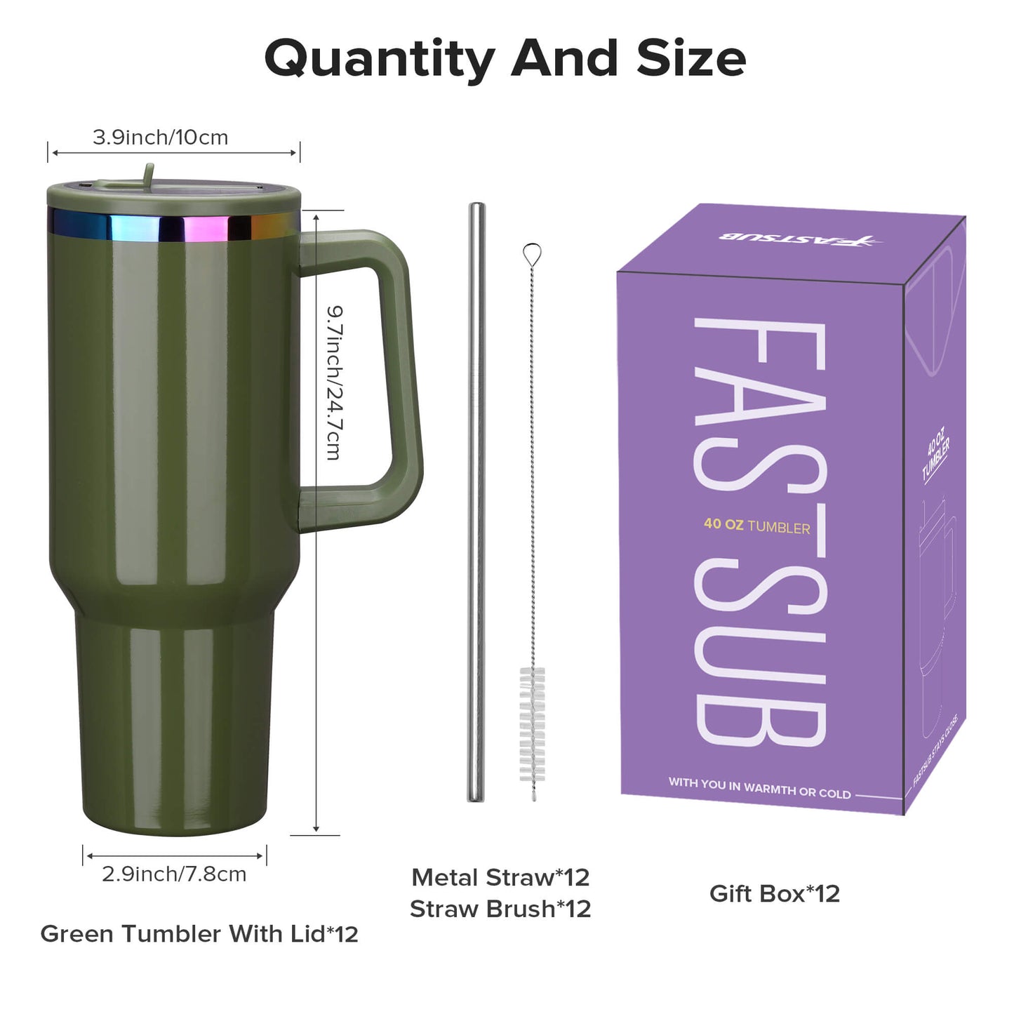 40 oz Glossy Coated Tumbler with Flip Straw - Green | 12 Pack