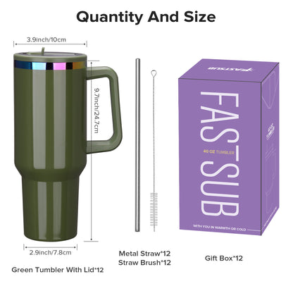 40 oz Glossy Coated Tumbler with Flip Straw - Green | 12 Pack