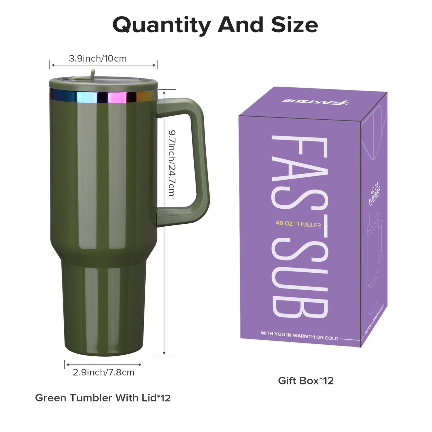 40 oz Glossy Coated Tumbler with Flip Straw - Green | 12 Pack