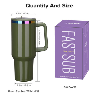 40 oz Glossy Coated Tumbler with Flip Straw - Green | 12 Pack