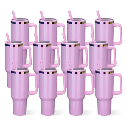 40 oz Glossy Coated Tumbler with Flip Straw - Pink | 12 Pack