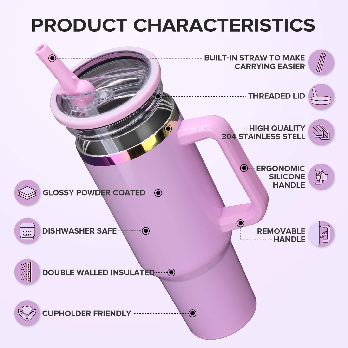 40 oz Glossy Coated Tumbler with Flip Straw - Pink | 12 Pack