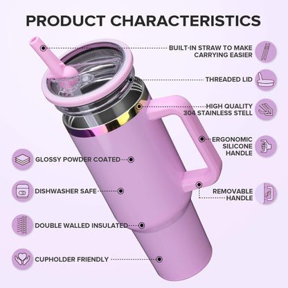 40 oz Glossy Coated Tumbler with Flip Straw - Pink | 12 Pack