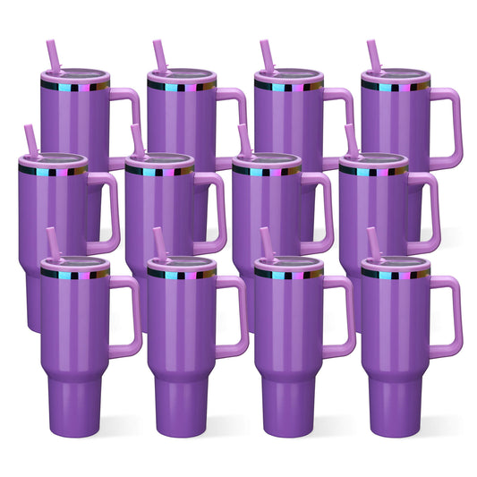 40 oz Glossy Coated Tumbler with Flip Straw - Purple | 12 Pack