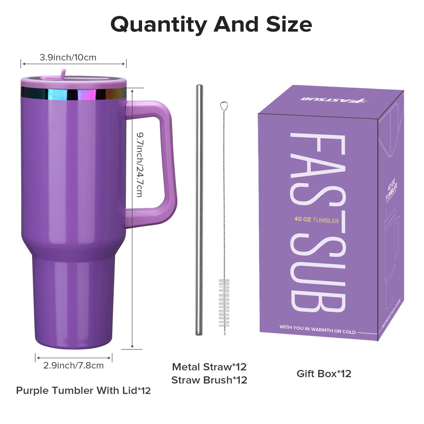 40 oz Glossy Coated Tumbler with Flip Straw - Purple | 12 Pack