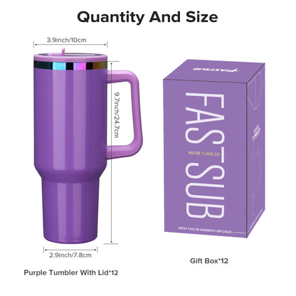 40 oz Glossy Coated Tumbler with Flip Straw - Purple | 12 Pack - FASTSUB