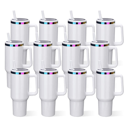 40 oz Glossy Coated Tumbler with Flip Straw - White | 12 Pack