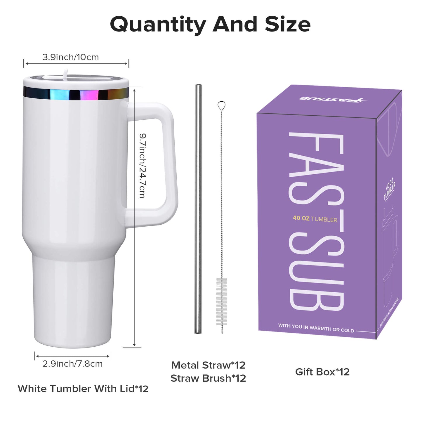 40 oz Glossy Coated Tumbler with Flip Straw - White | 12 Pack