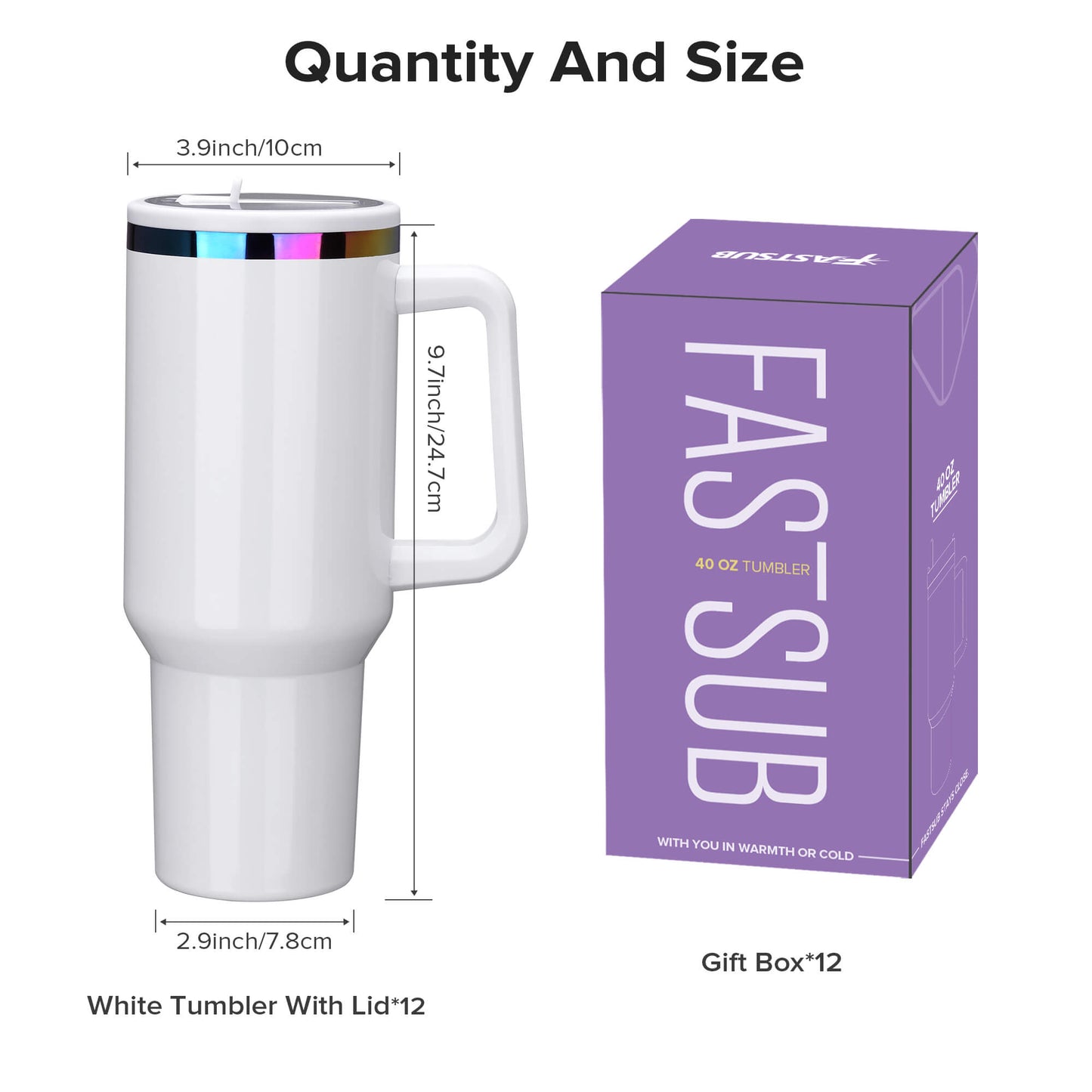 40 oz Glossy Coated Tumbler with Flip Straw - White | 12 Pack - FASTSUB