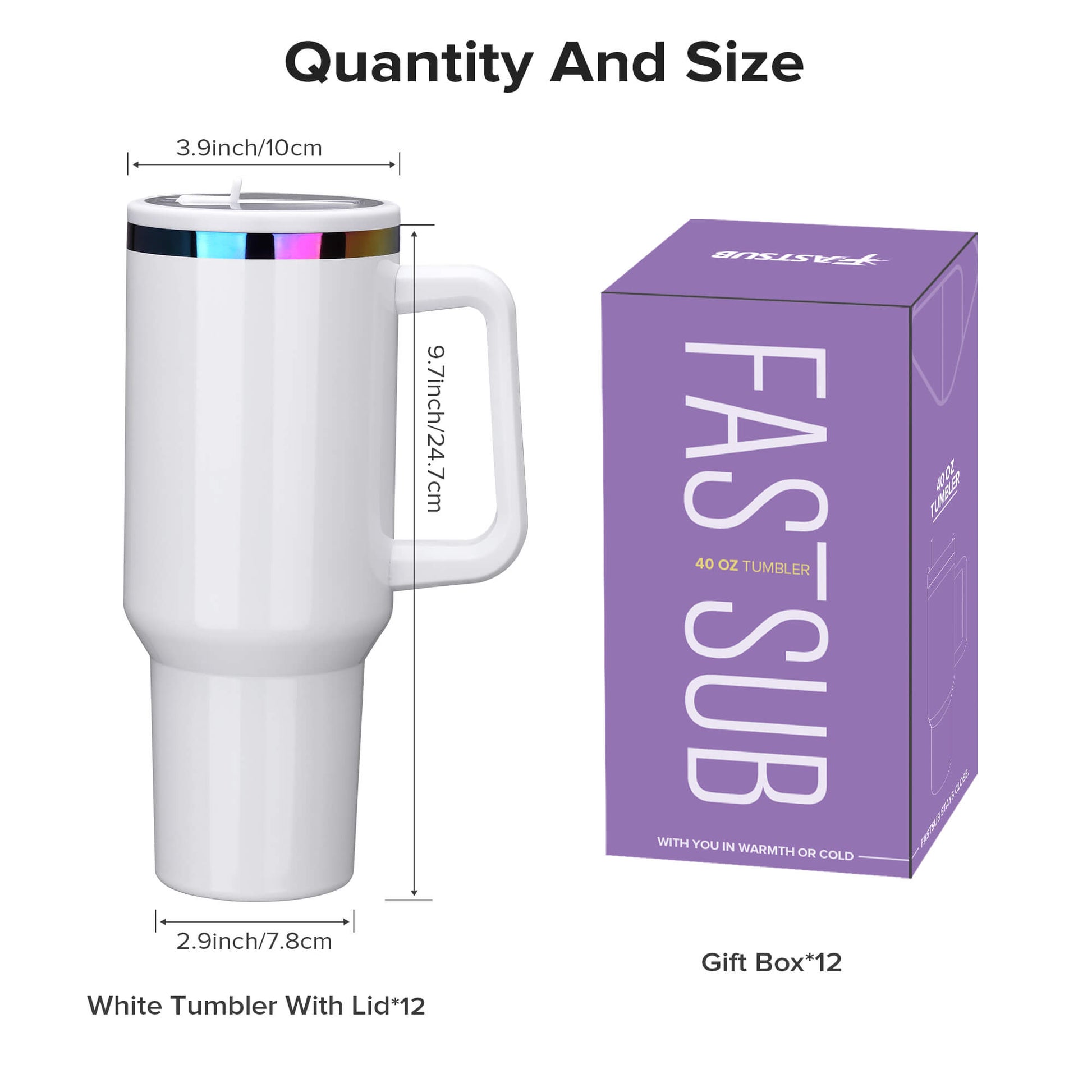 40 oz Glossy Coated Tumbler with Flip Straw - White | 12 Pack - FASTSUB