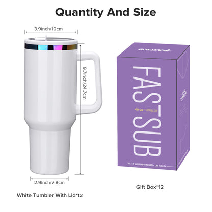 40 oz Glossy Coated Tumbler with Flip Straw - White | 12 Pack - FASTSUB