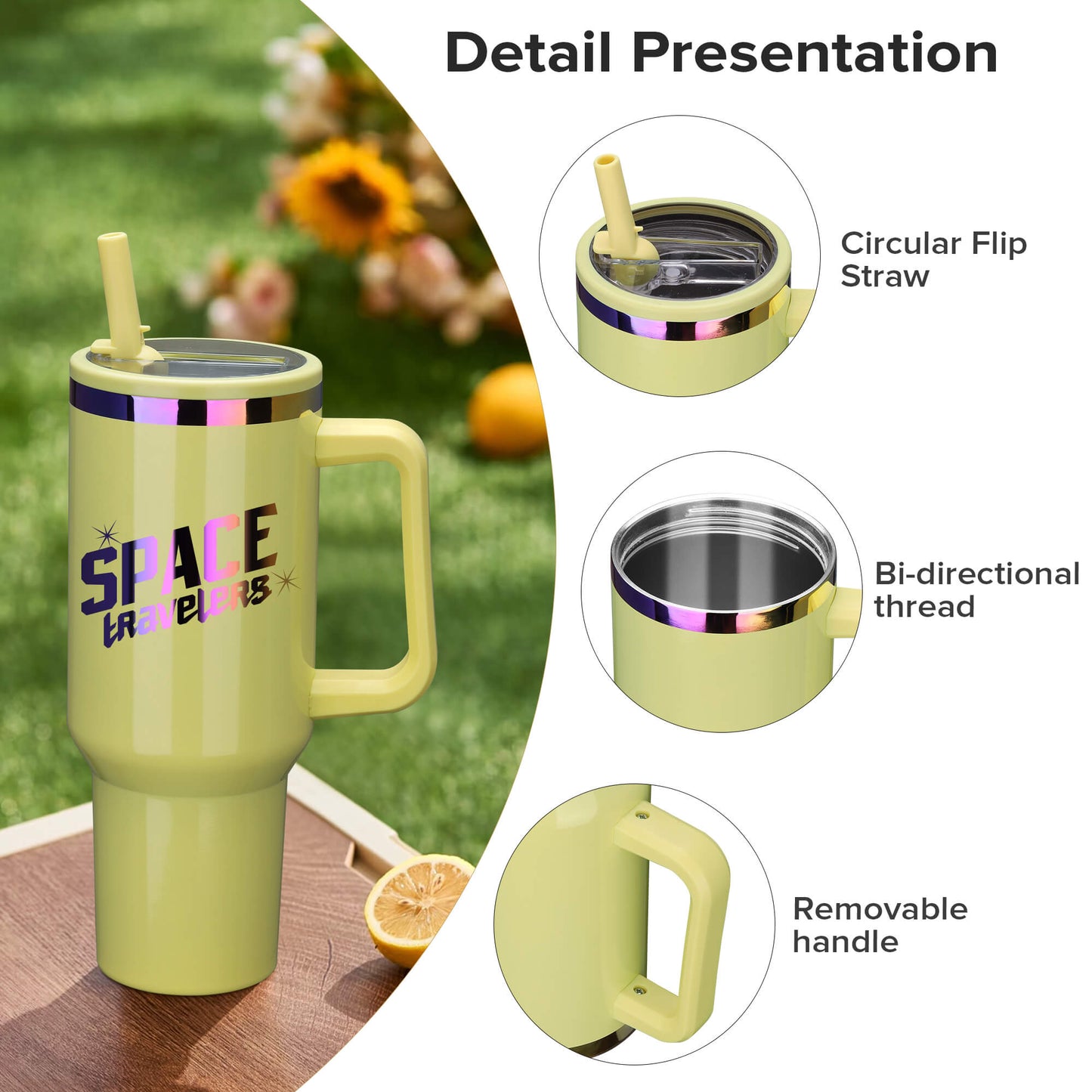 40 oz Glossy Coated Tumbler with Flip Straw - Yellow | 12 Pack
