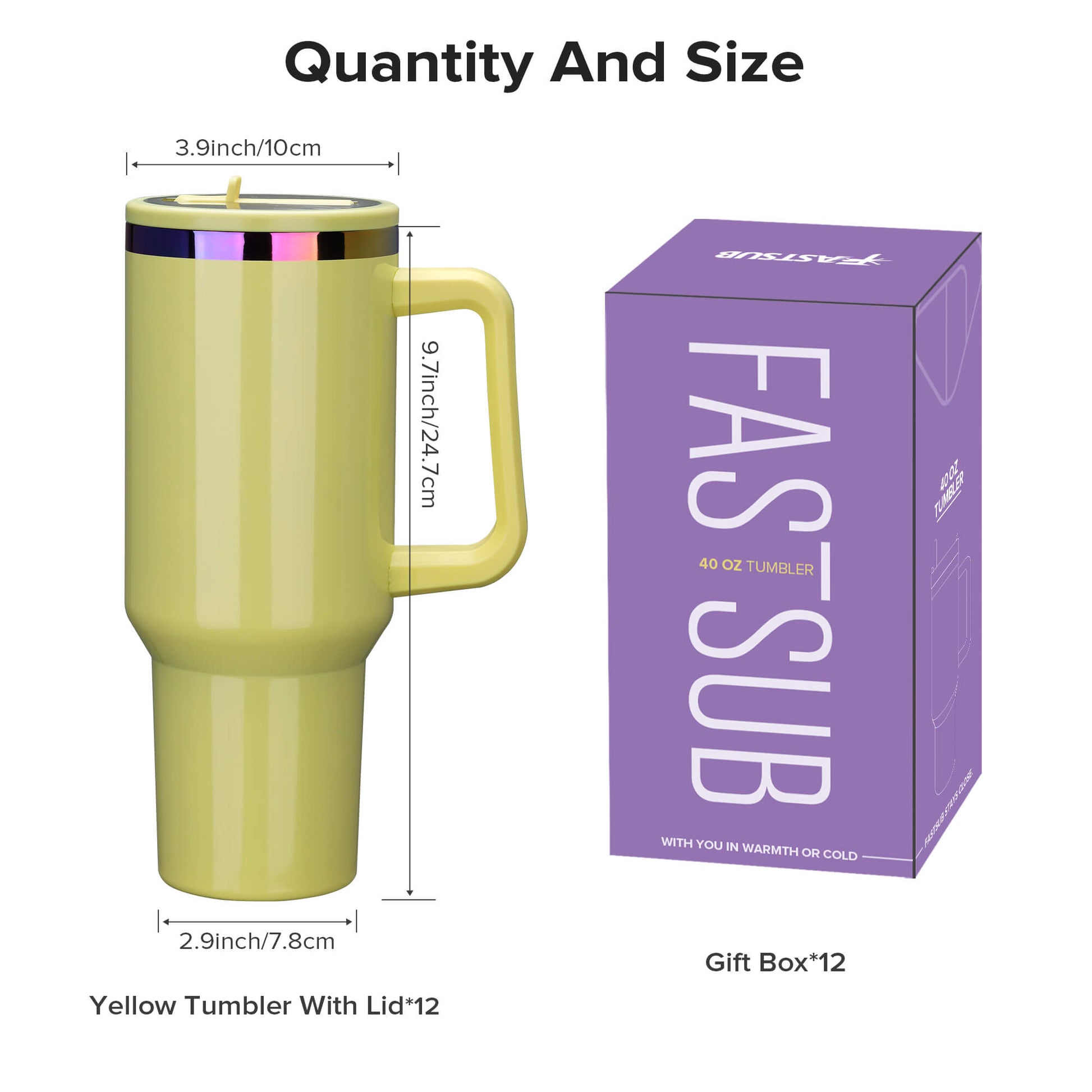 40 oz Glossy Coated Tumbler with Flip Straw - Yellow | 12 Pack - FASTSUB