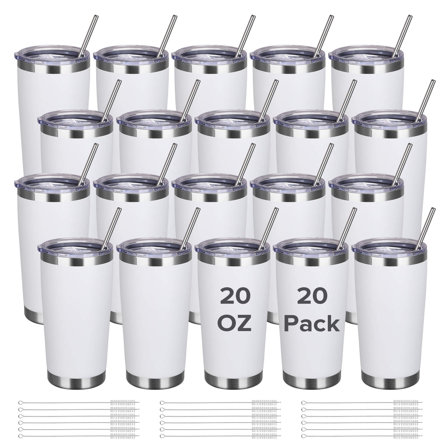 20 oz Powder Coated Tumbler - White | 20 Pack
