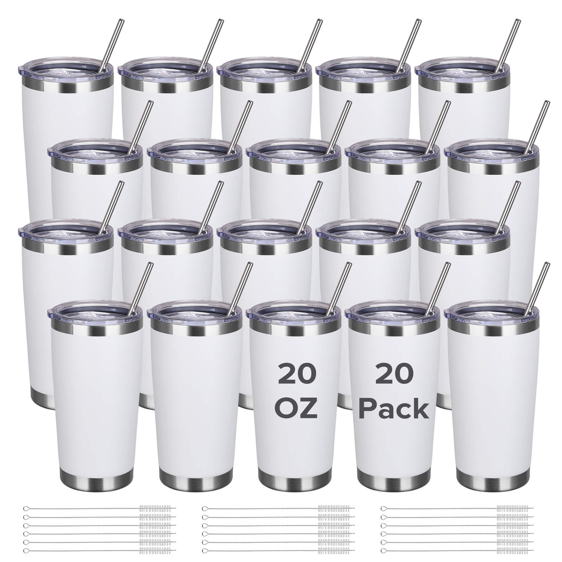 20 oz Powder Coated Tumbler - White | 20 Pack