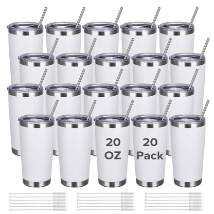 20 oz Powder Coated Tumbler - White | 20 Pack